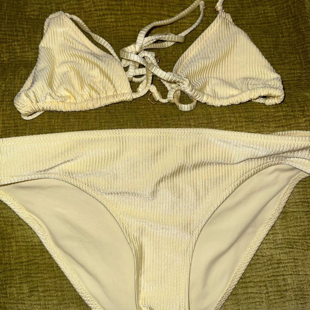 aerie Ribbed Cream Bikini Set